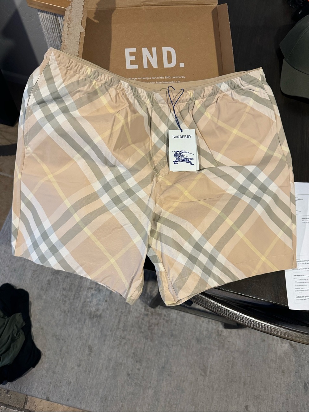 Burberry Men’s 'EKD Flax' Vintage Check Swim Shorts size XL